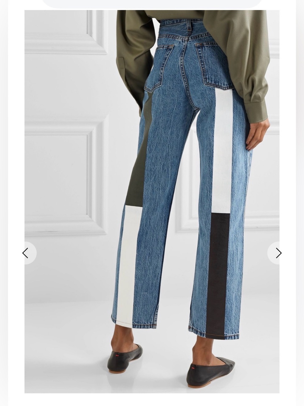 Still Here - 28 - High-Rise Painted Straight-Leg Jeans in Blue white/olive/black